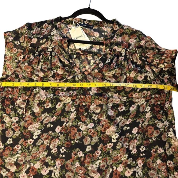 Mango Floral Print Sheer Blouse US 12 Black Multicolor Long Sleeve Lightweight - Picture 6 of 12